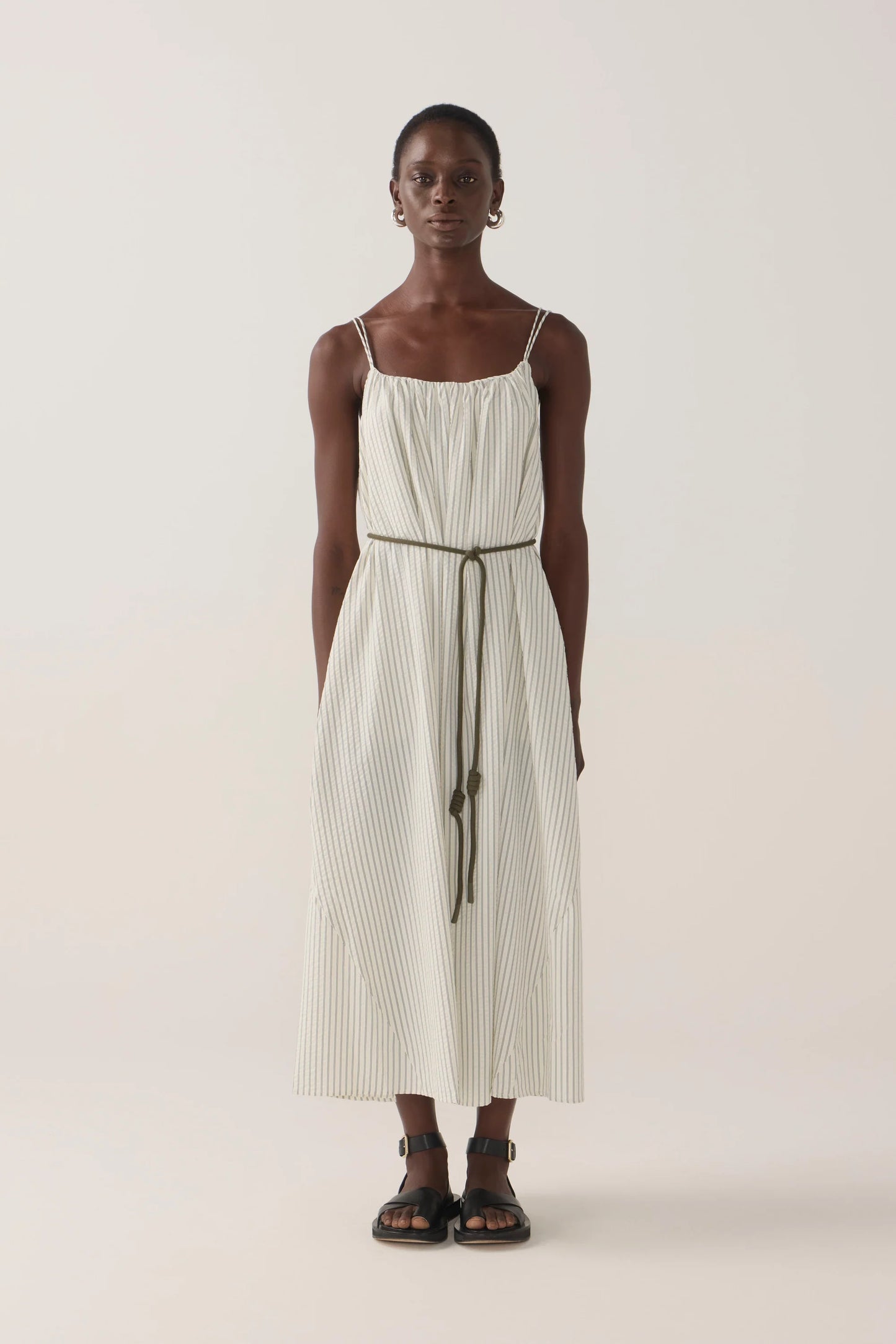 The Maddie Dress | Basil Strip Seersucker