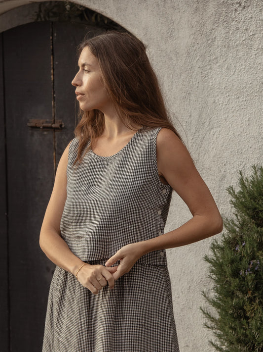 The Eva Tank in Gingham Noir