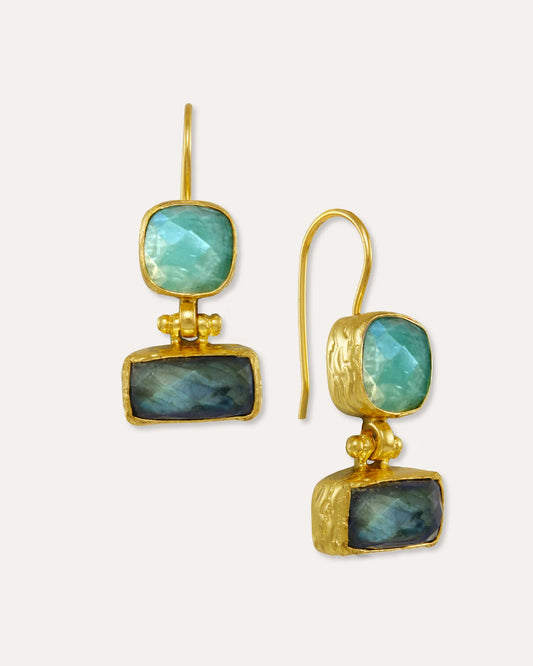 The 'Nerissa' Labradorite & Aqua Chalcedony Drop Earrings