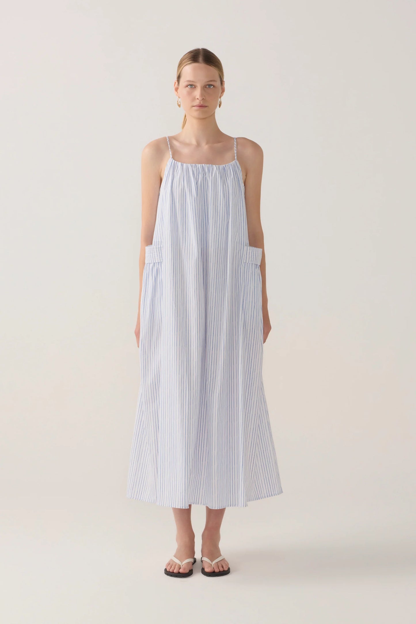 Delphine Dress | Blue Double Stripe Poplin