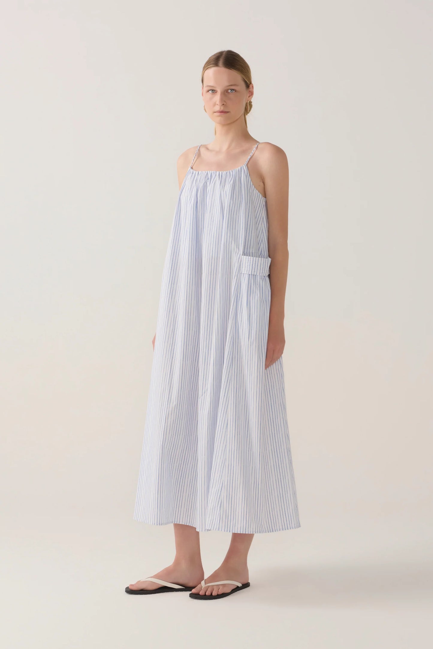 Delphine Dress | Blue Double Stripe Poplin