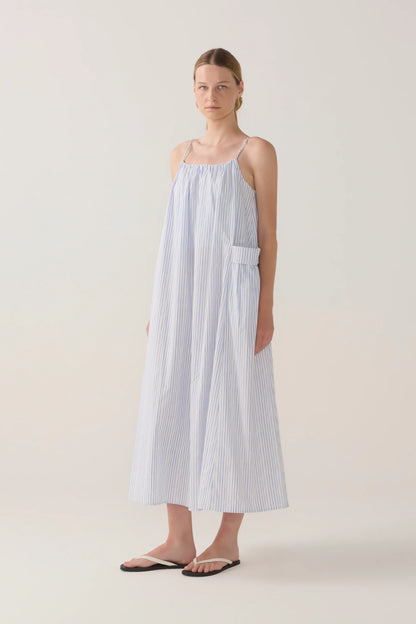 Delphine Dress | Blue Double Stripe Poplin