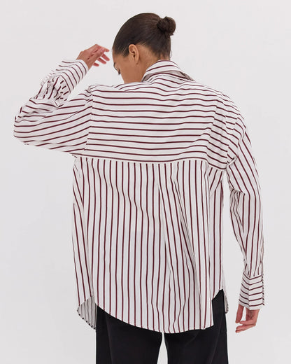 The Dropped Yoke Shirt in Mahogany & White