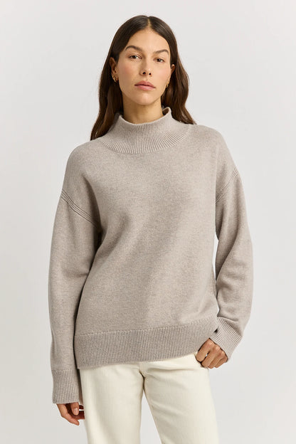 The Split Neck Funnel Jumper | Light Oat