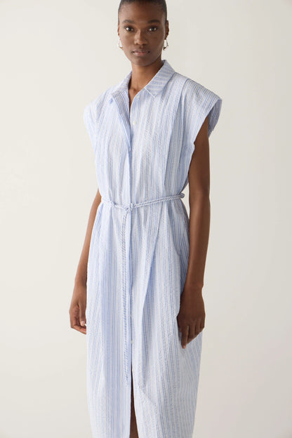 Mona Dress in Blue Strip Seersucker