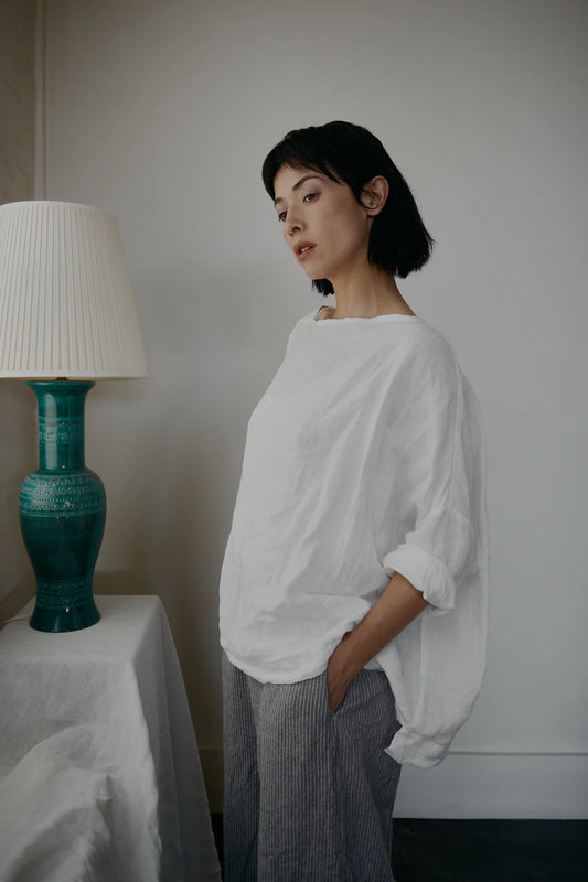 Sailor Boxy Top in Light Linen | White