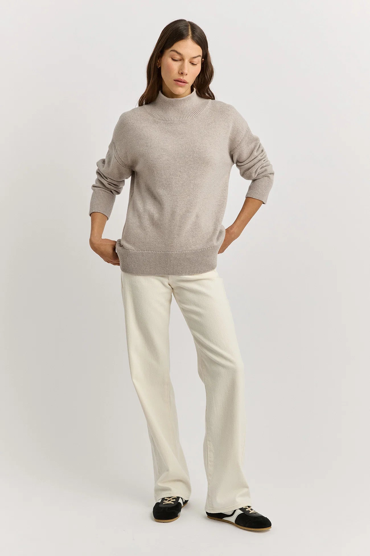 The Split Neck Funnel Jumper | Light Oat