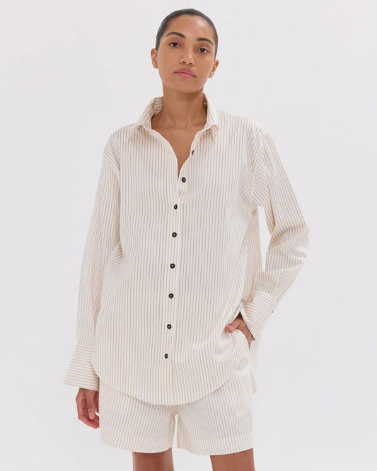 The Dropped Yoke Shirt in Italian Wheat & White