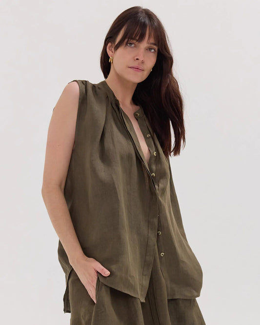 The Gathered Sleeveless Top | Olive