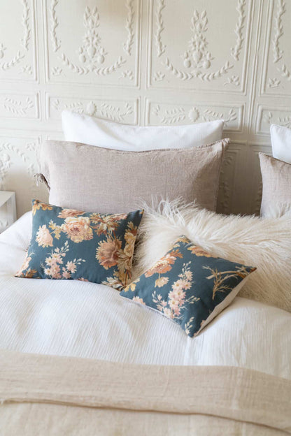 Parisian Cushion Covers made from Antique French Textile | Blue floral