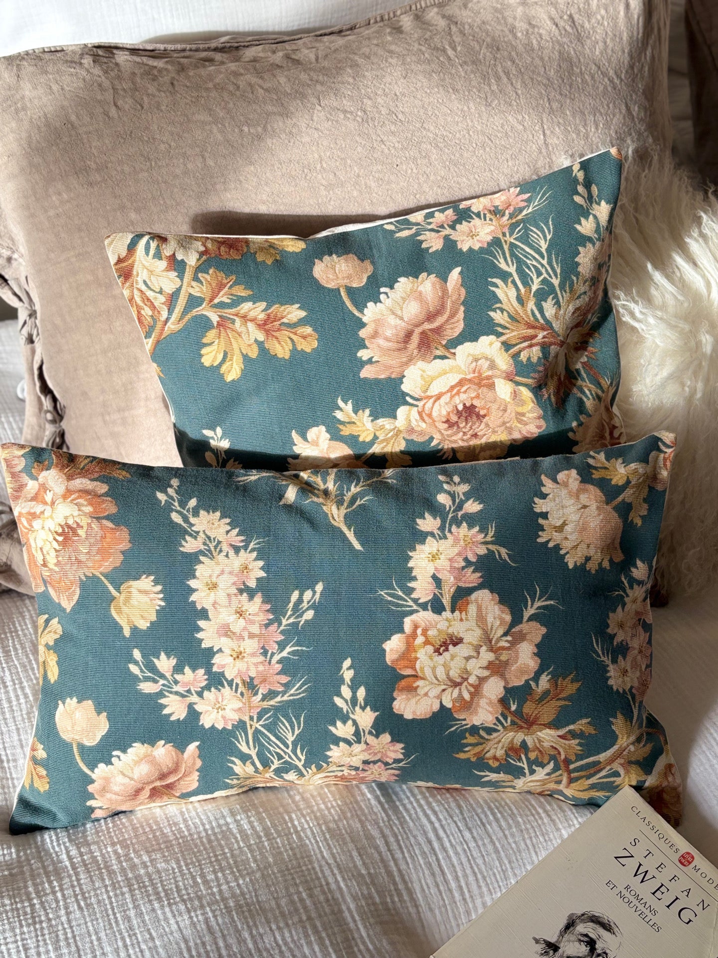Parisian Cushion Covers made from Antique French Textile | Blue floral