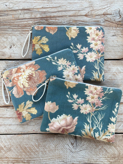 Clutch made from Antique French Quilt | Blue Floral