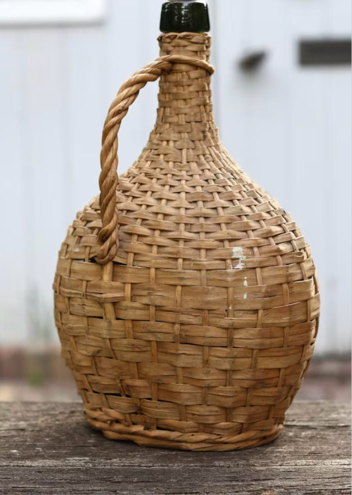 Vintage French Wine Bottle in Basket
