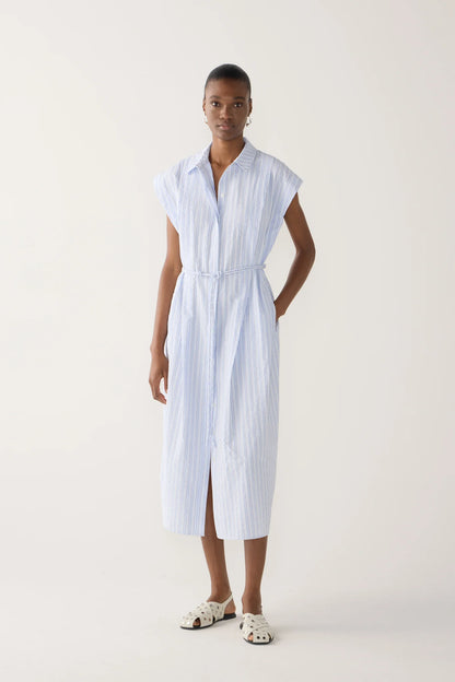 Mona Dress in Blue Strip Seersucker