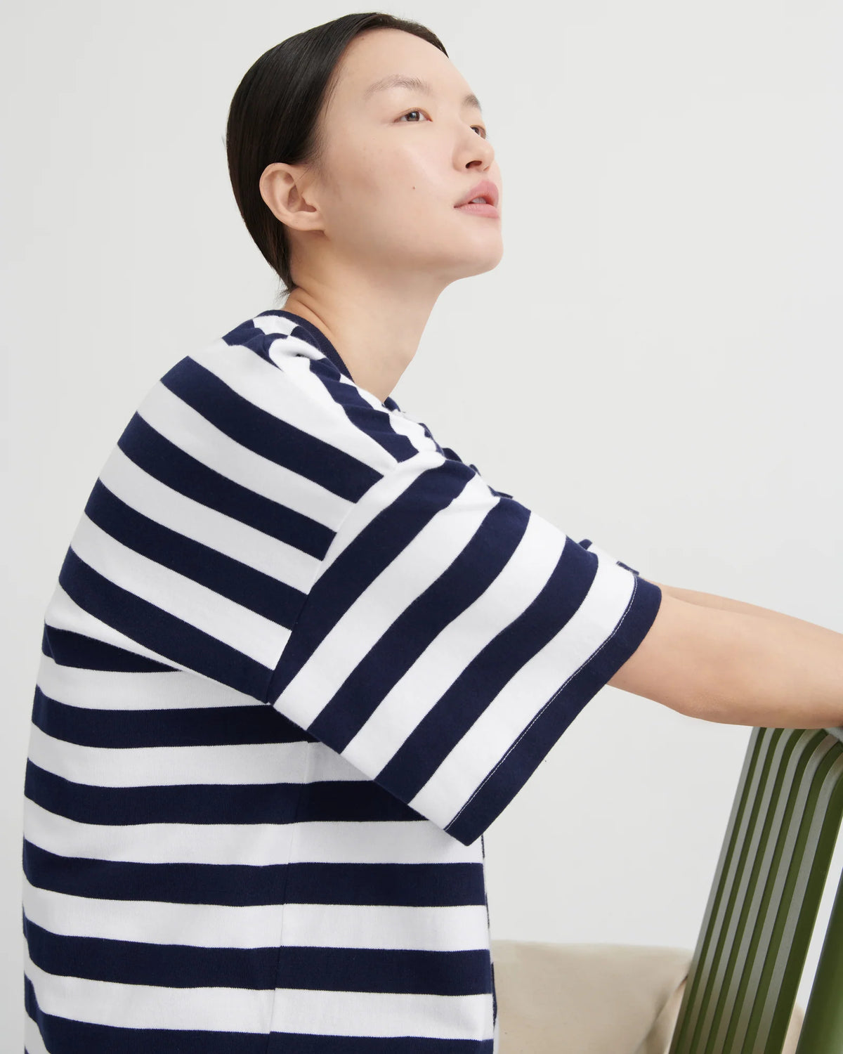 Oversized Boxy Tee | White & Navy Stripe