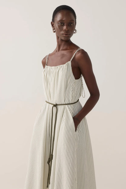 The Maddie Dress | Basil Strip Seersucker