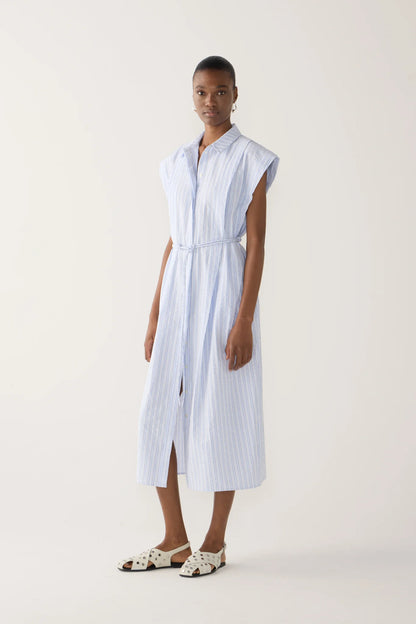 Mona Dress in Blue Strip Seersucker