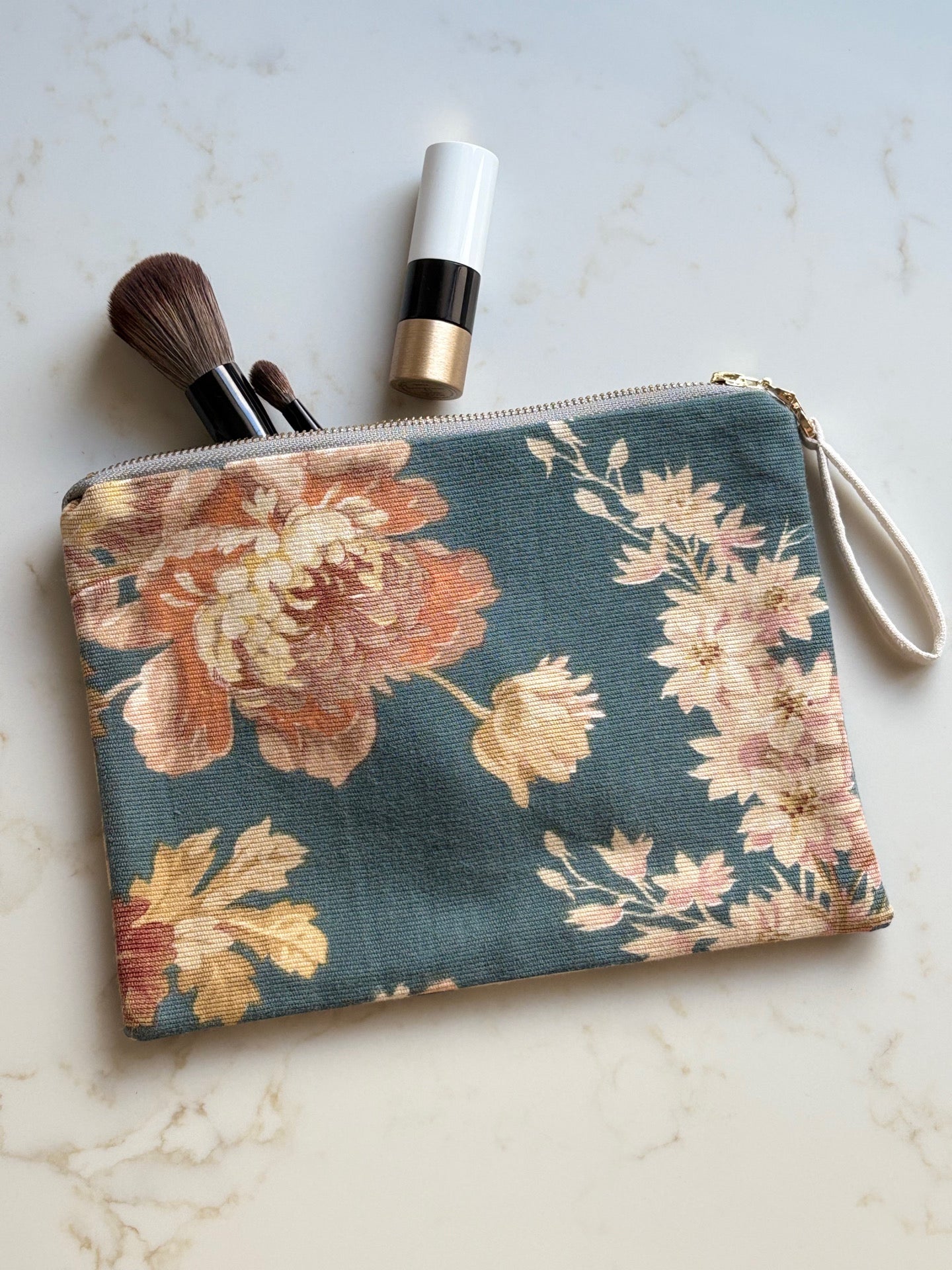 Clutch made from Antique French Quilt | Blue Floral
