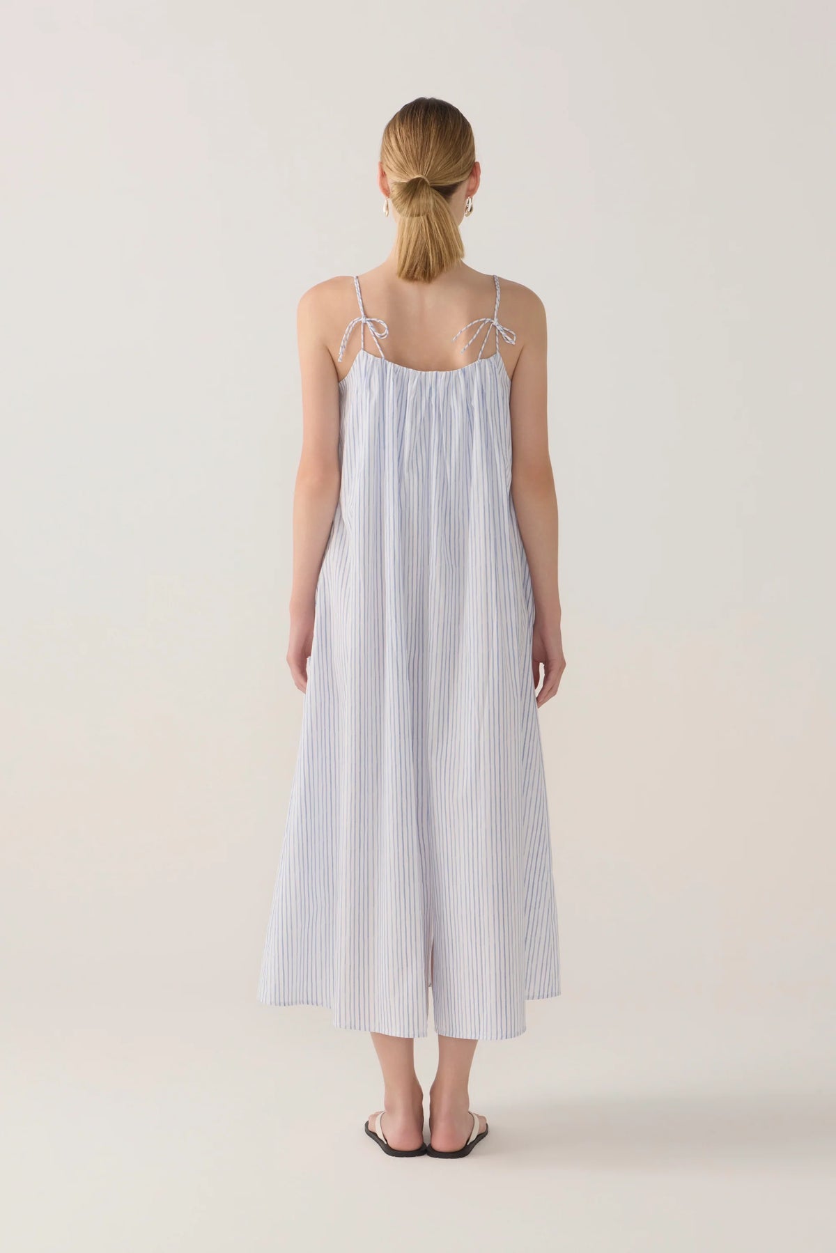 Delphine Dress | Blue Double Stripe Poplin