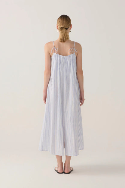 Delphine Dress | Blue Double Stripe Poplin