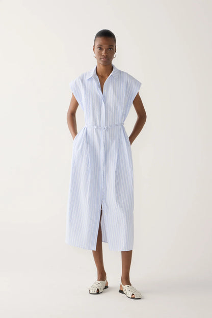 Mona Dress in Blue Strip Seersucker