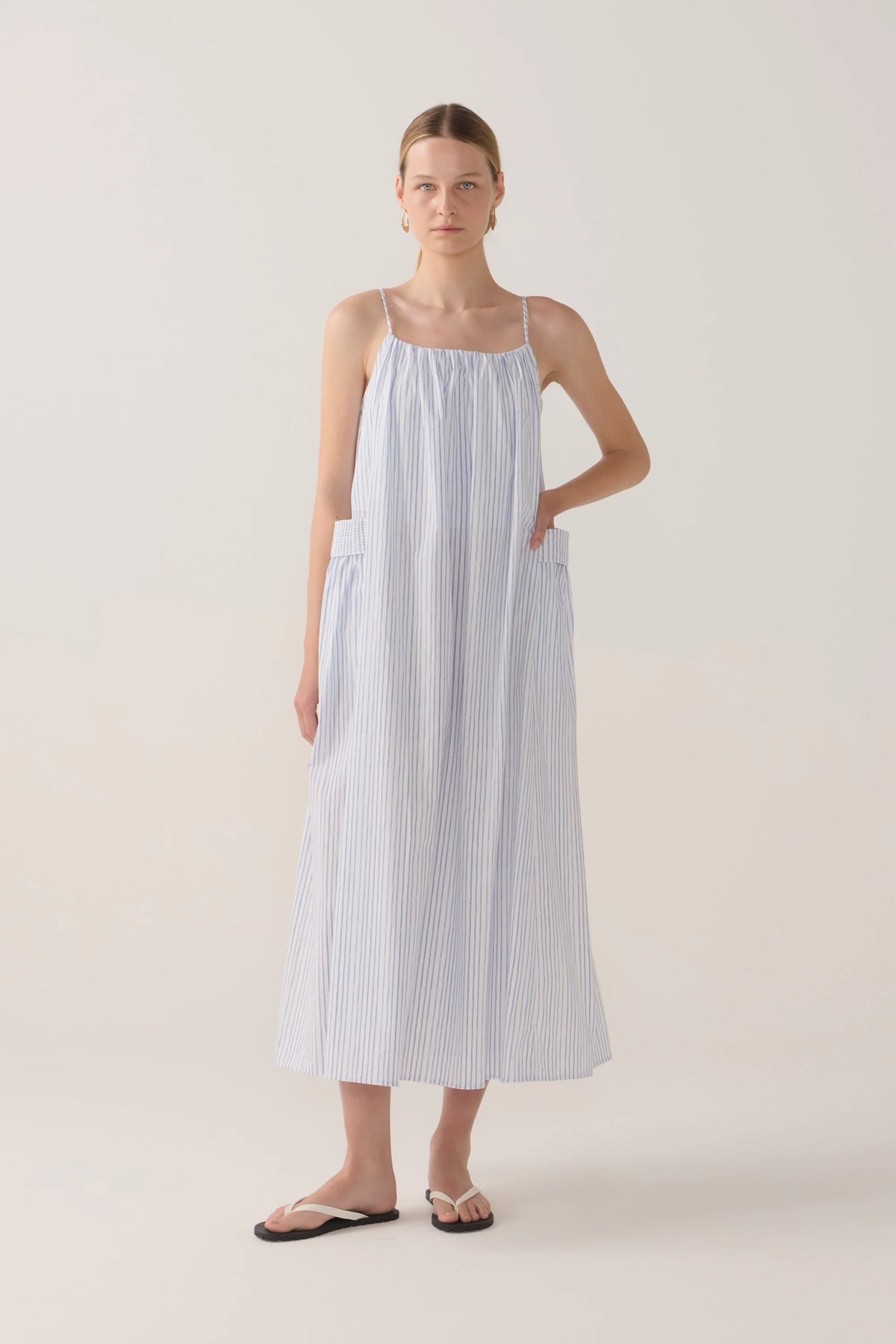 Delphine Dress | Blue Double Stripe Poplin