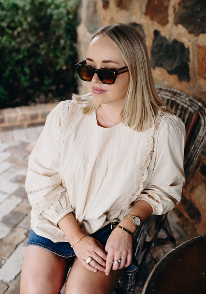 Heirloom Leaf Blouse in Antique Beige
