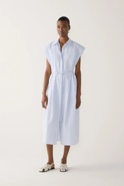 Mona Dress in Blue Strip Seersucker