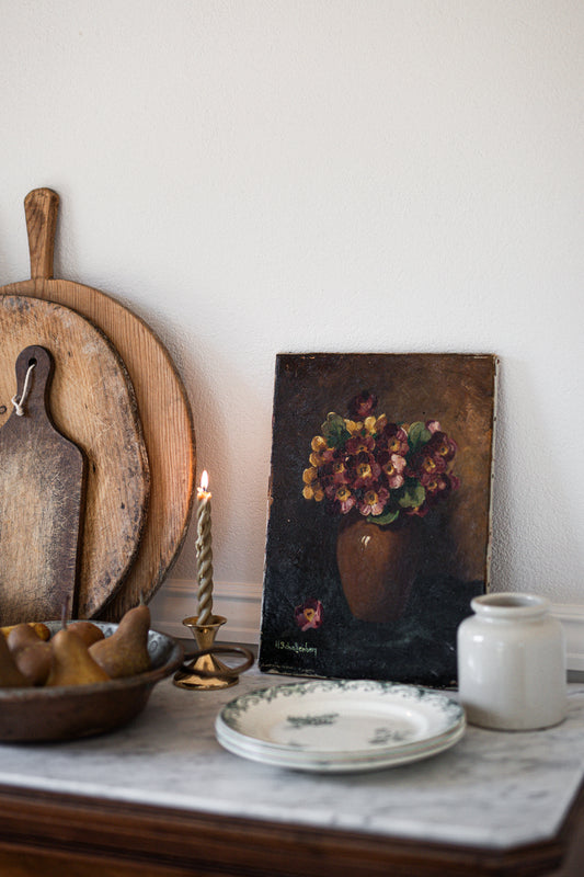 Antique Dutch Artwork | Moody Flowers in Vase