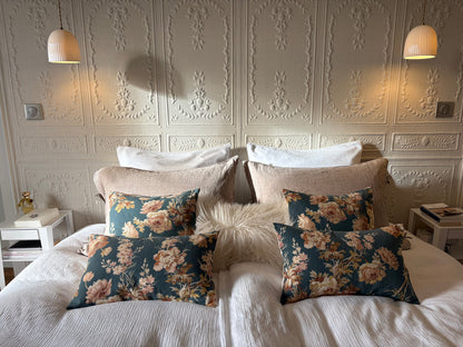 Parisian Cushion Covers made from Antique French Textile | Blue floral