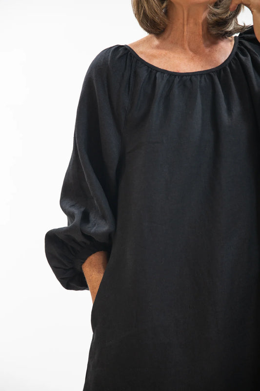The Adeline Dress in Black Linen