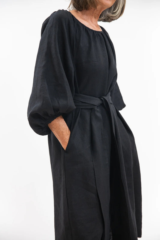The Adeline Dress in Black Linen