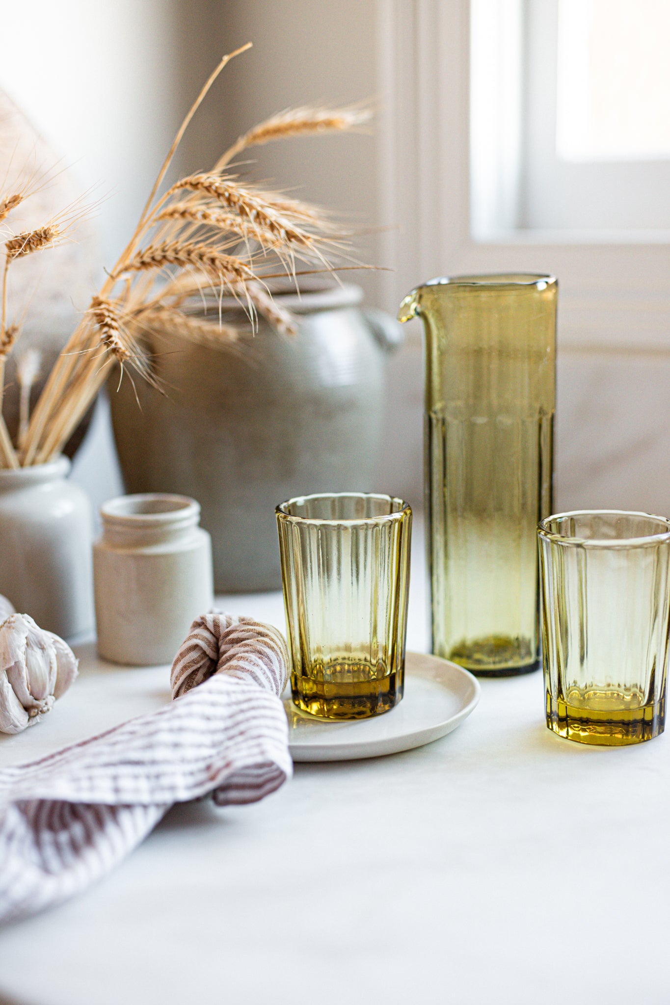 Hand Blown Glass Carafe in Amber