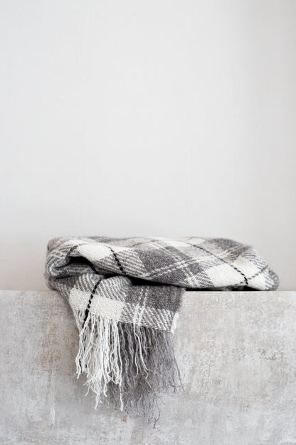 Brushed Wool Throw in Charcoal Check