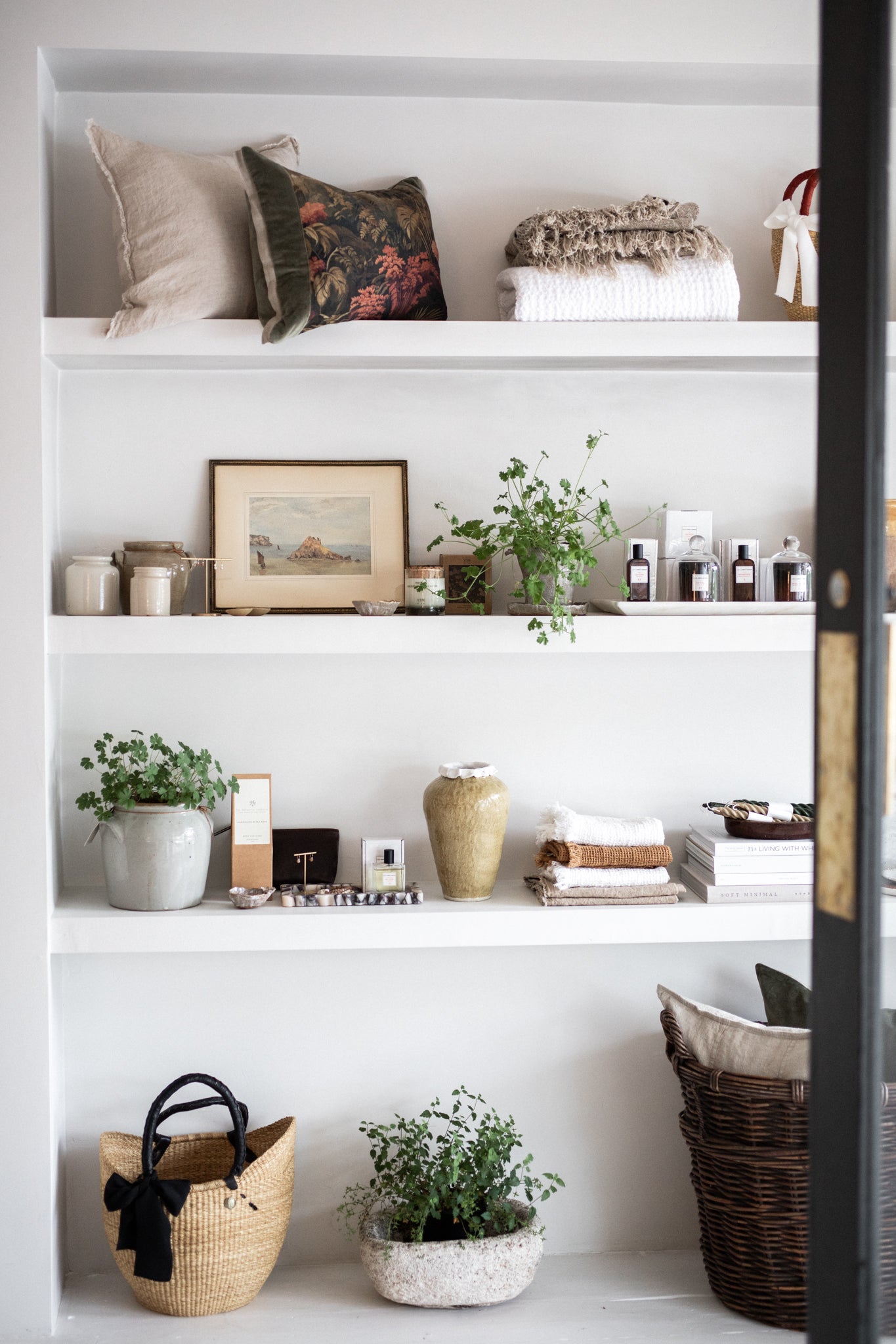 French Linen & Velvet Palm & Monstera Cushions