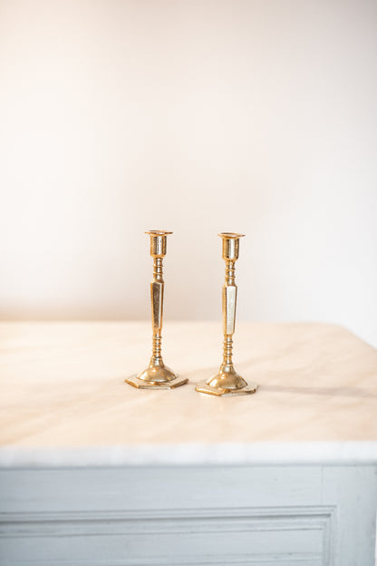 Antique Brass Slender Candlestick | Set of 2