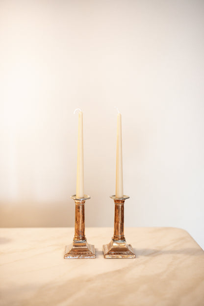 Antique Copper & Silver Candlestick | Set of 2