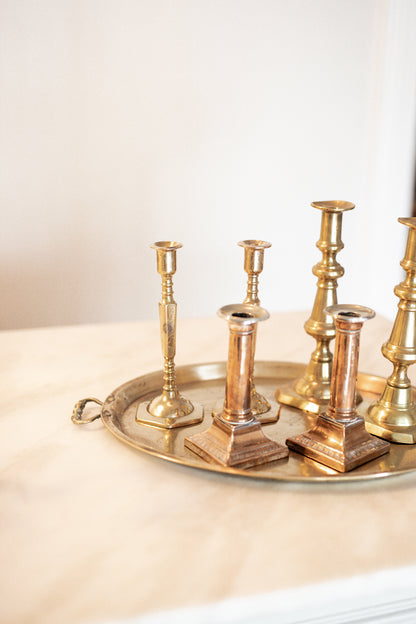 Antique Copper & Silver Candlestick | Set of 2