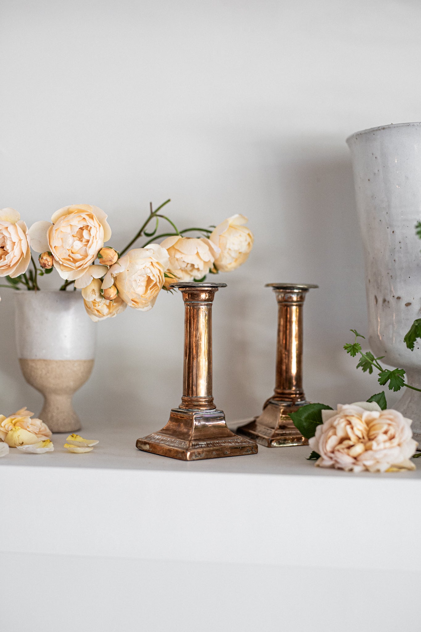 Antique Copper & Silver Candlestick | Set of 2