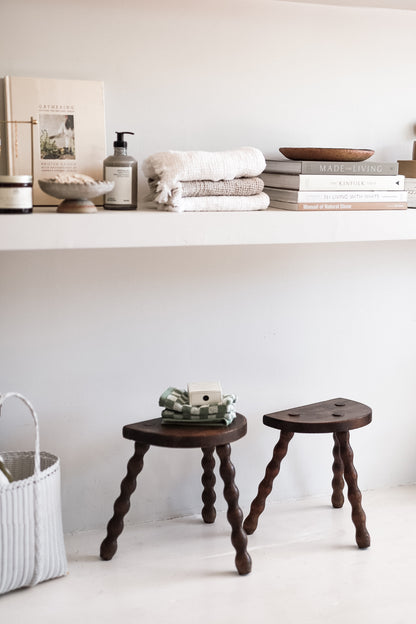 Antique French Bobbin Demilune Stool