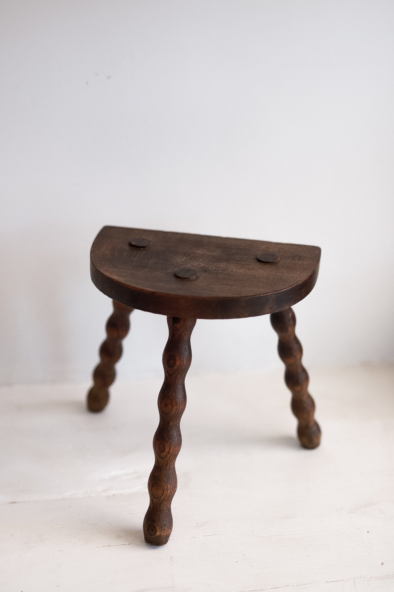 Antique French Bobbin Demilune Stool