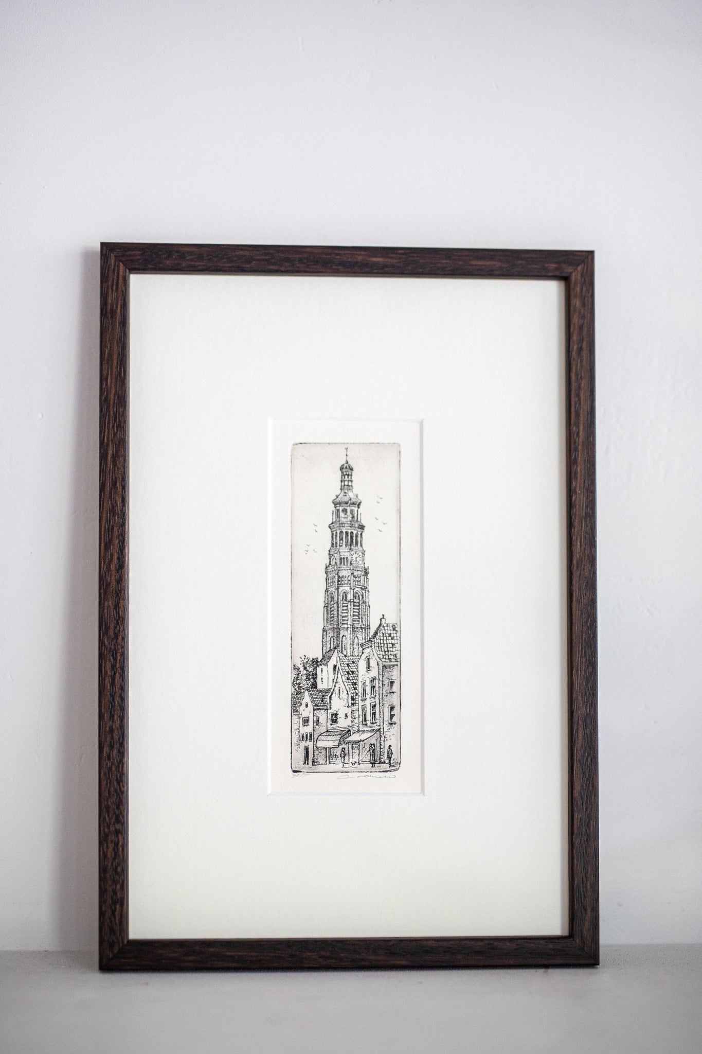 An Original Etching of a Dutch Tower in Dark Oak | N.2