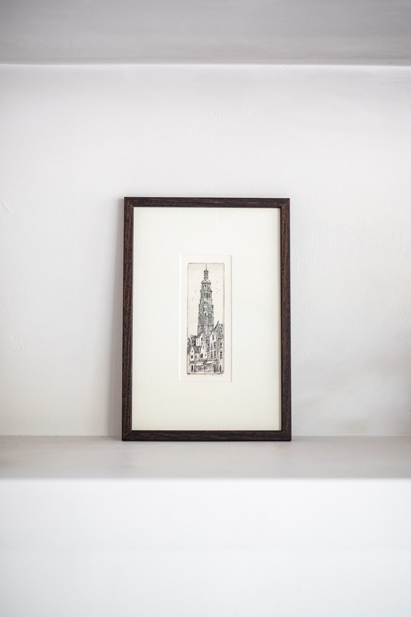 An Original Etching of a Dutch Tower in Dark Oak | N.2