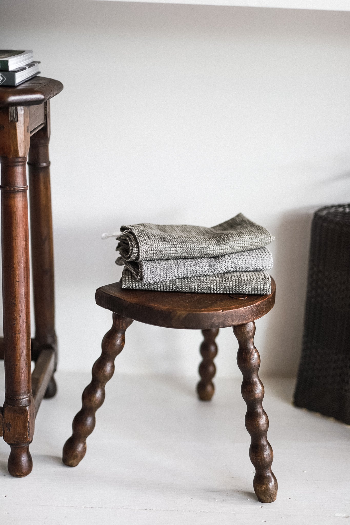 Antique French Bobbin Demilune Stool