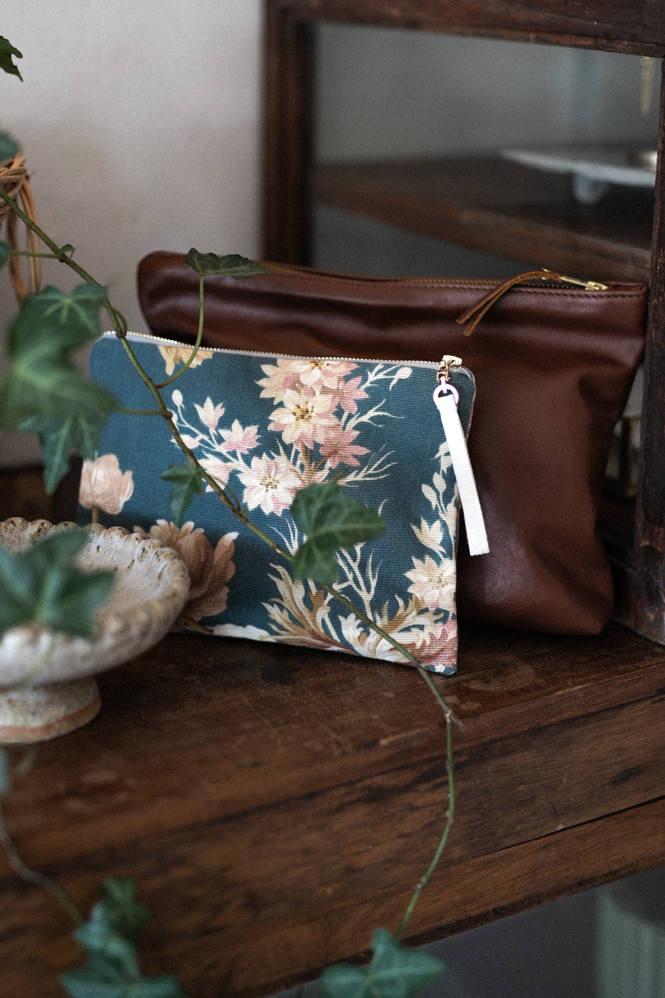 Clutch made from Antique French Quilt | Blue Floral