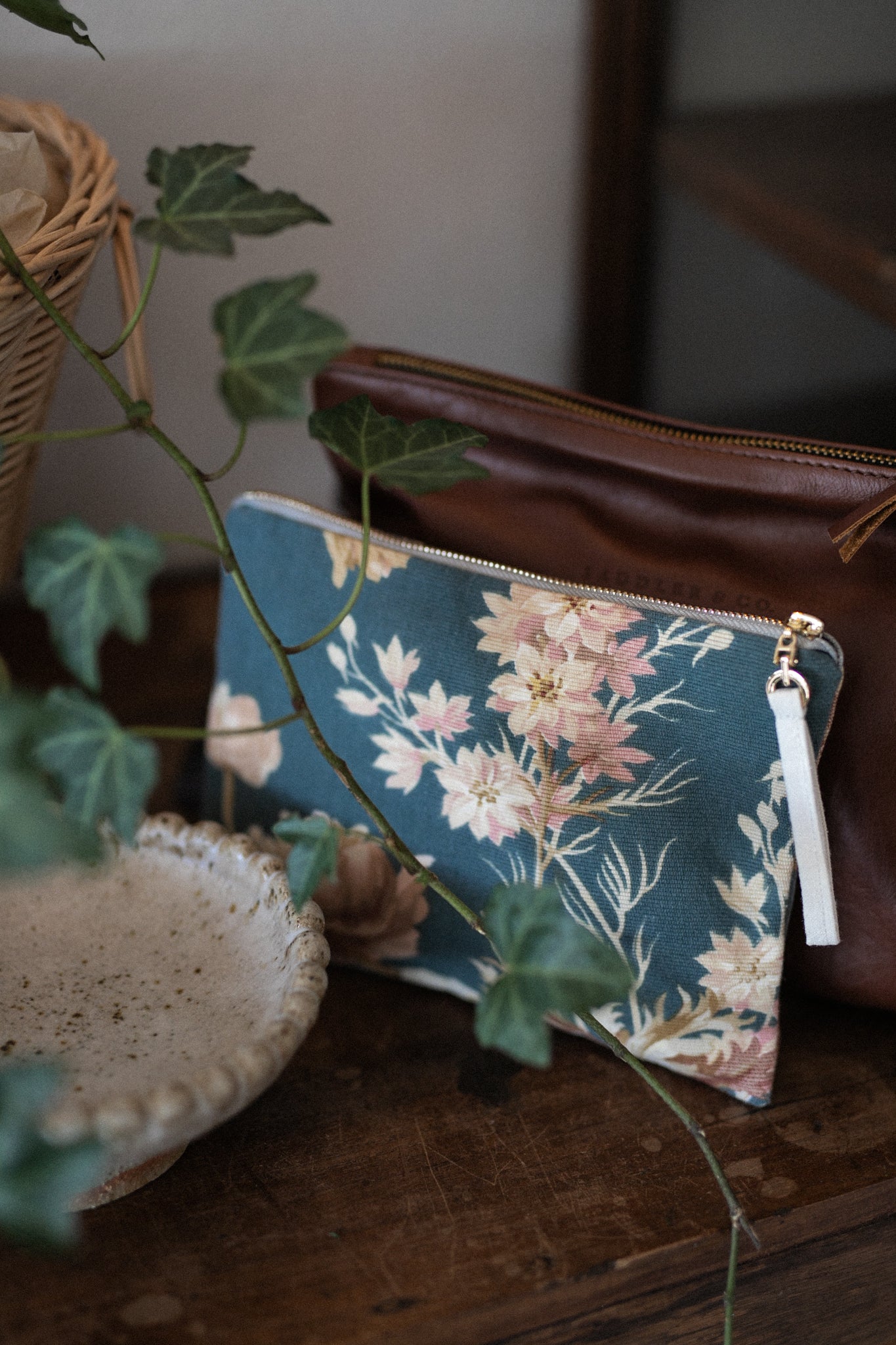 Clutch made from Antique French Quilt | Blue Floral