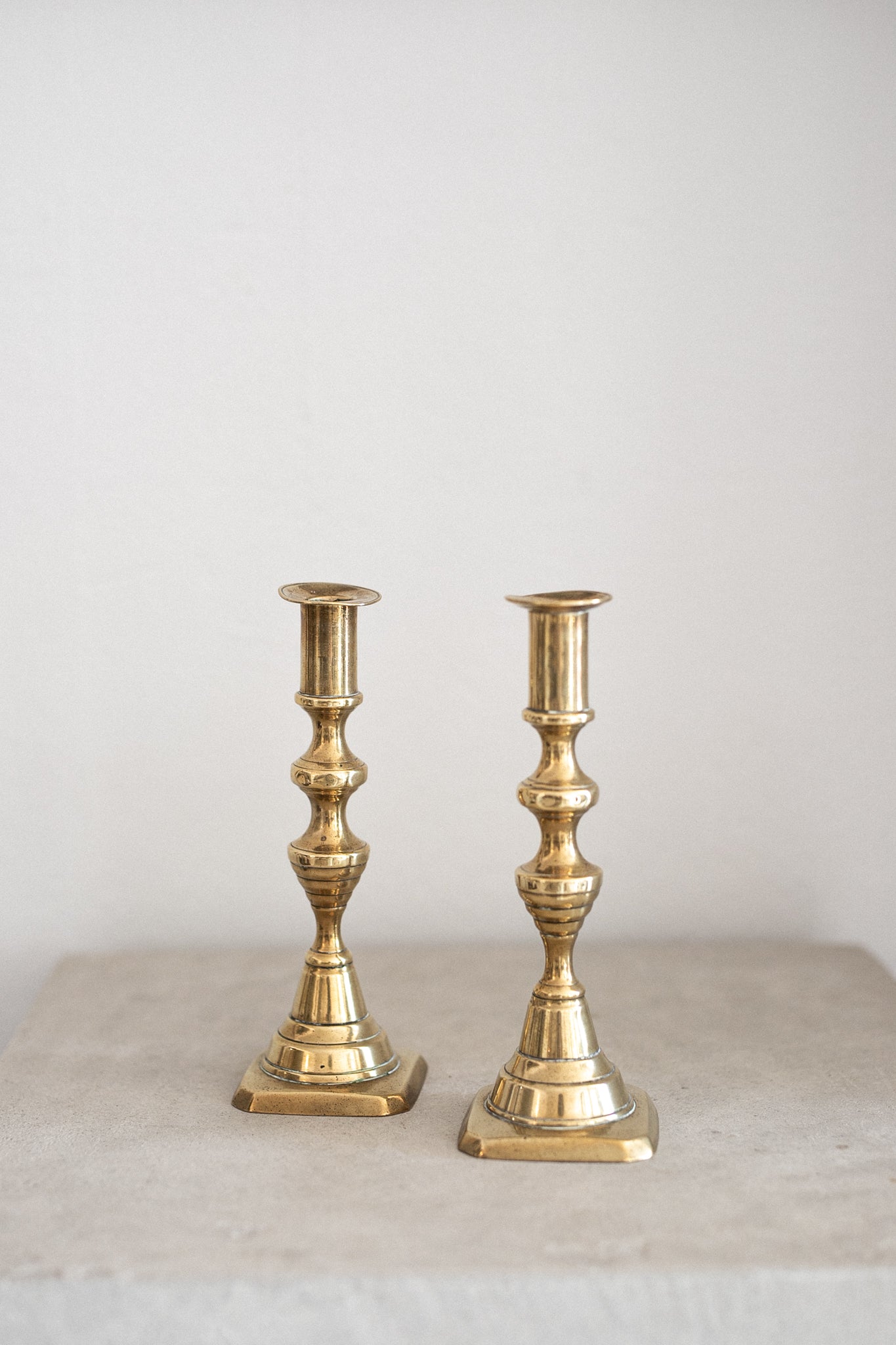 Antique English Brass Candlesticks | Set of 2