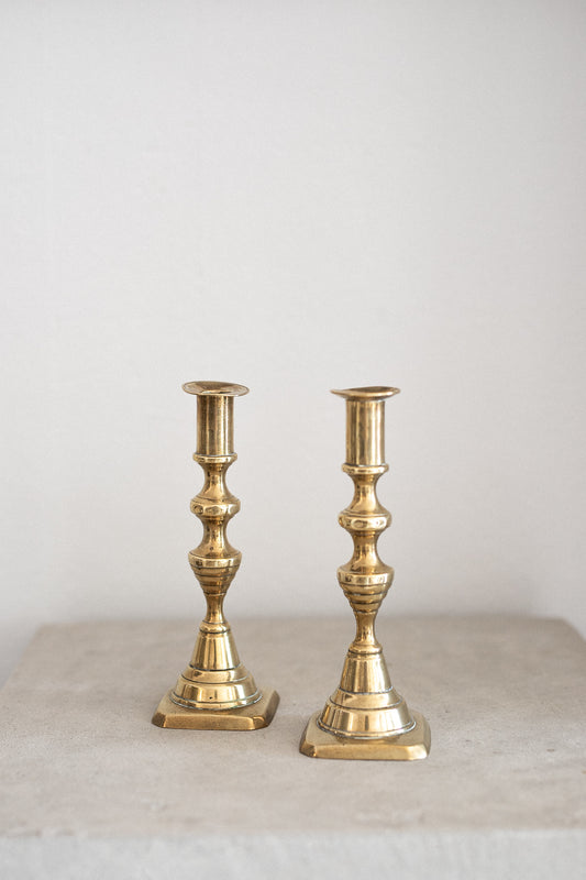 Antique English Brass Candlesticks | Set of 2