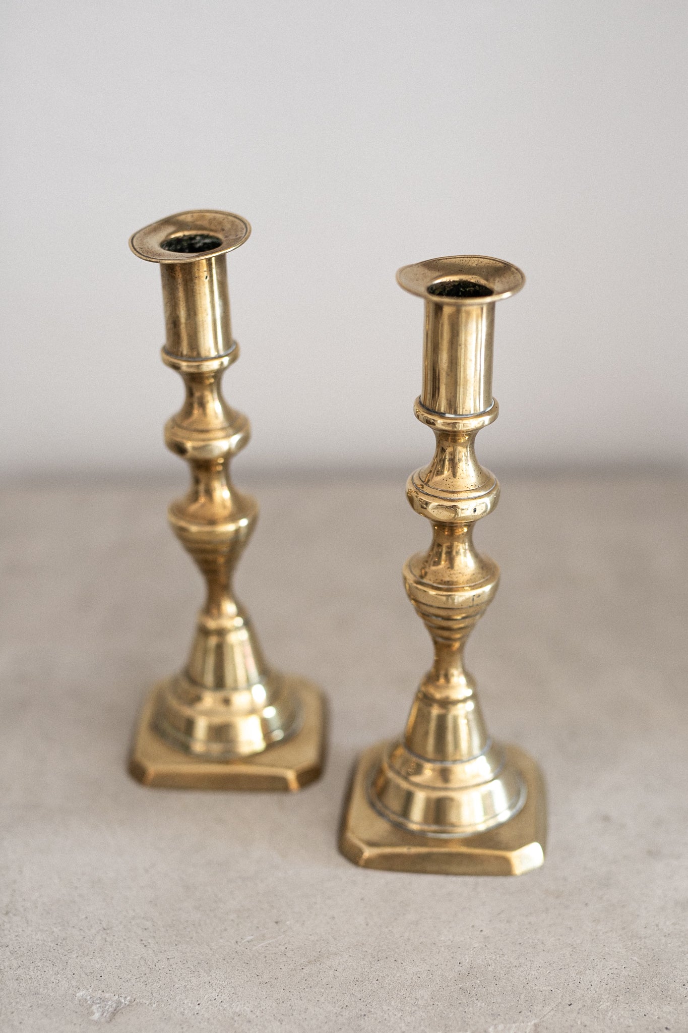 Antique English Brass Candlesticks | Set of 2