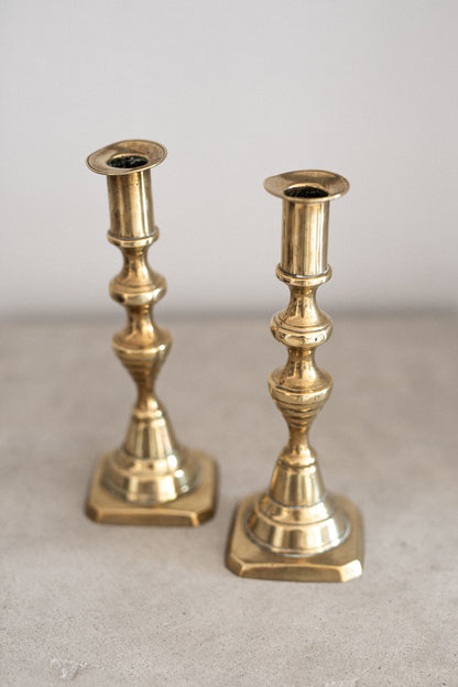 Antique English Brass Candlesticks | Set of 2
